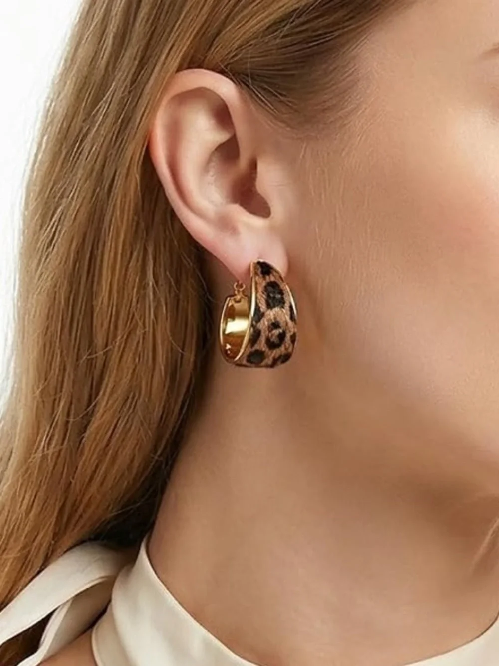 Anthropologie Leopard-Print Gold Hoop Earrings